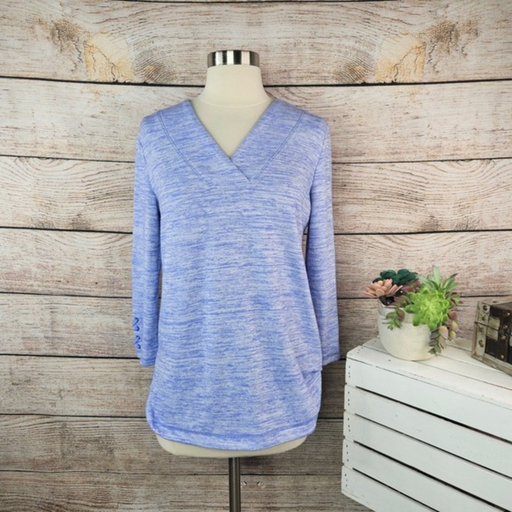 Talbots V-Neck Knit Top Lace-Up Sleeve Detail Casual Pullover‎ Blue S
